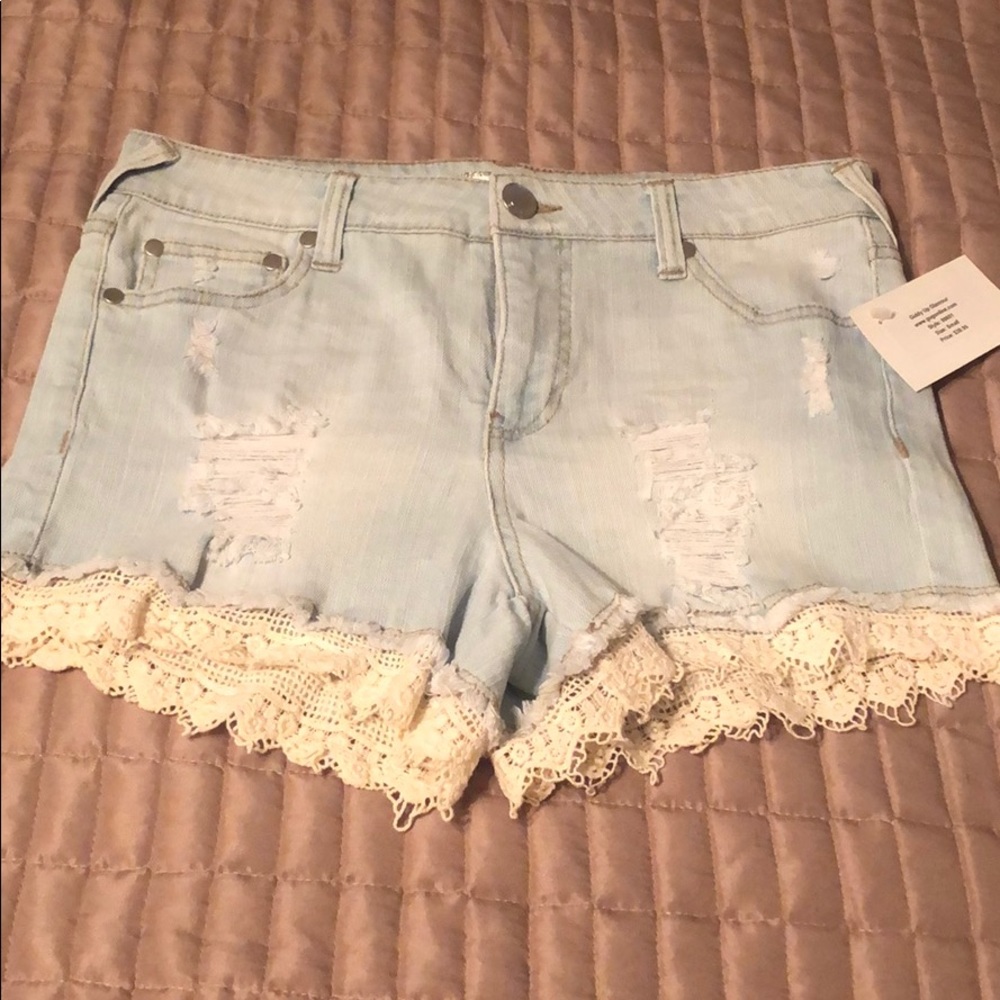 Crochet Lace Denim Shorts